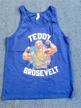 Teddy Brosevelt Men’s Blue Graphic Tank Top Humerous Size Medium